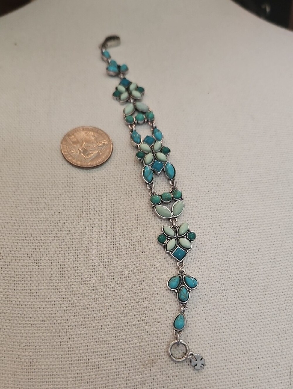 Lucky Brand Turquoise and Mint Green Stone Silver Tone Bracelet - Picture 6 of 9